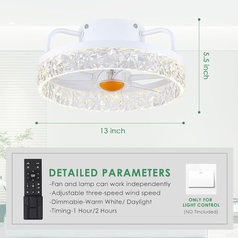 KAYLA 20.86'' Modern Flush Mount Ceiling Fans, Low Profile Ceiling Fan with Lights, Dimmable, APP Control, 6-Speed - N/A