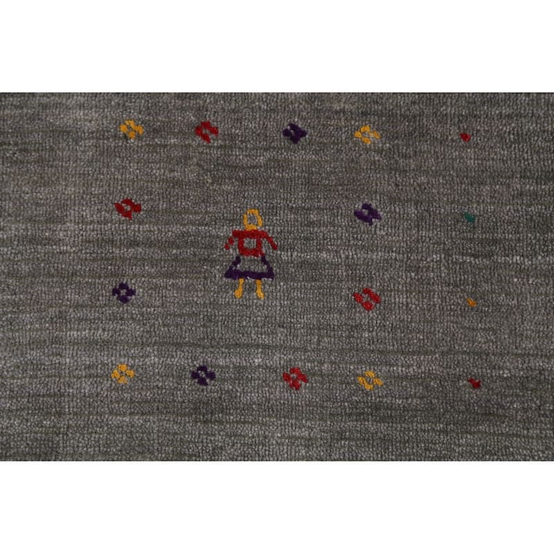 Striped Gabbeh Square Area Rug Handmade Gray Wool Carpet - 9'0"x 8'7"
