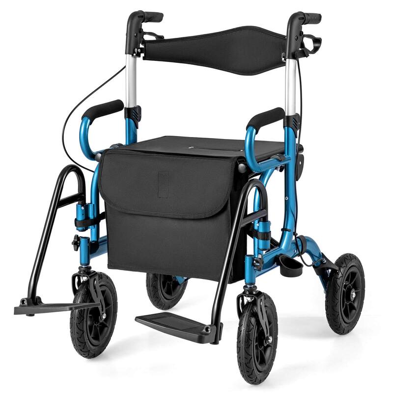 Goplus 2-in-1 Rollator Walker for Seniors with Seat 9" Pneumatic Tires - See Details - Navy
