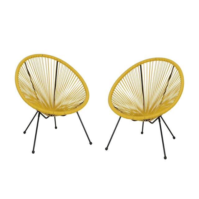 Anson Outdoor Steel Chairs w/ Hammock Rattan Seating (Set of 2) by Christopher Knight Home - Yellow, Black