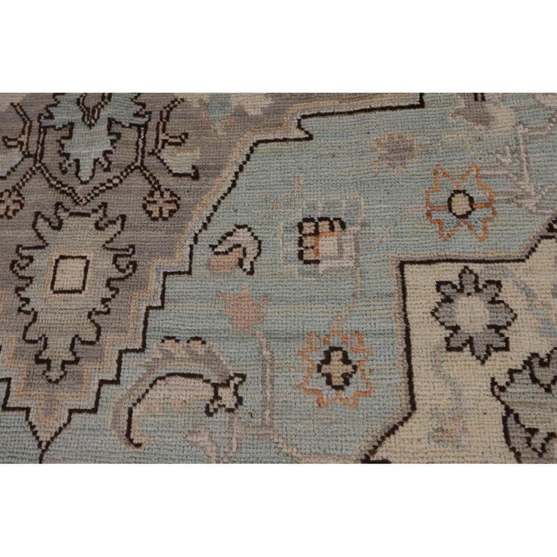 Vegetable Dye Oushak Turkish Rug Blue Hand-Knotted Wool Carpet - 6'1"x 9'0"