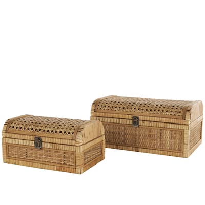 Rattan Handmade Woven Storage Decorative Box with Curved Tops and Wrapped Edges - Set of 2 Brown - Roche River Decor