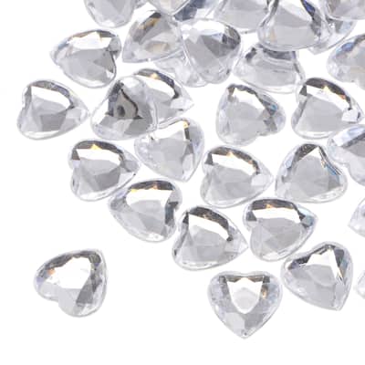 40 Pcs Acrylic Heart Rhinestone 15mm Flat Back Plastic Gems