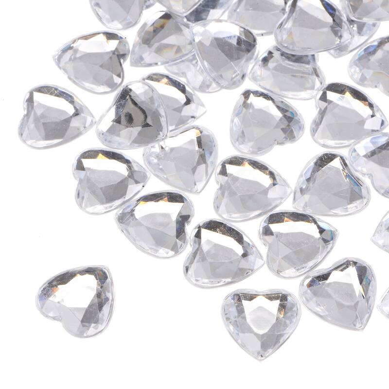 60 Pcs Acrylic Heart Rhinestone 15mm Flat Back Plastic Gems