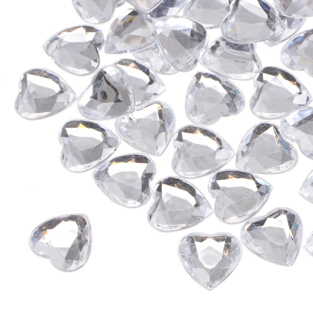 60 Pcs Acrylic Heart Rhinestone 15mm Flat Back Plastic Gems