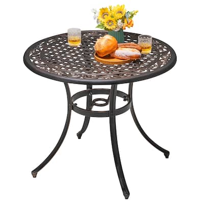 Outdoor Round Cast Aluminum Dining Table with Umbrella Hole