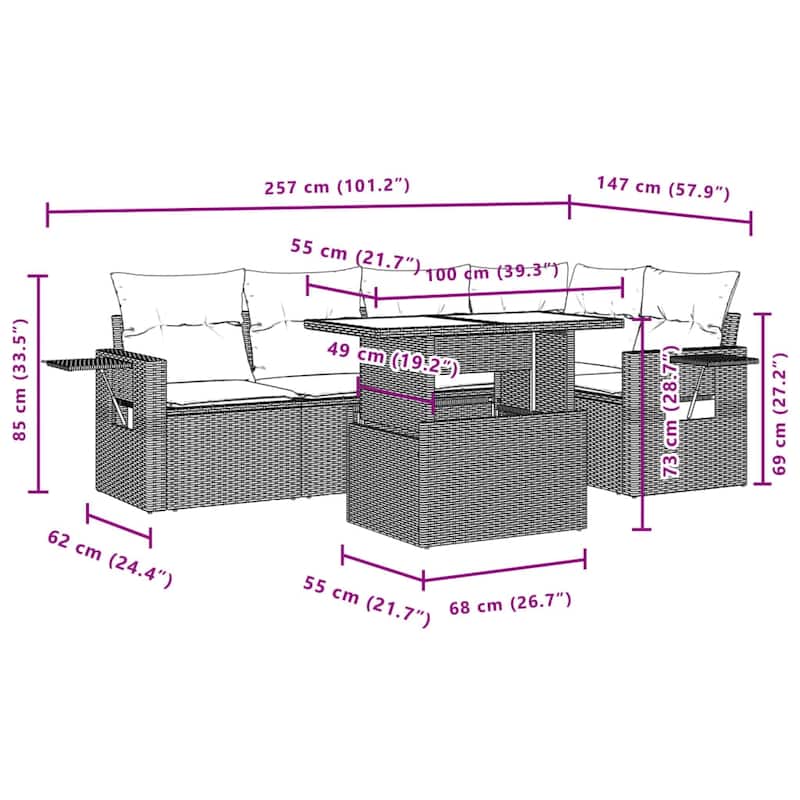 vidaXL Patio Sofa Set with Cushions Outdoor Furniture 6 Piece Poly Rattan
