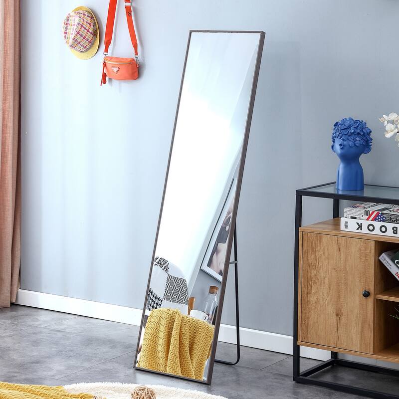 Roomfitters Full Length Mirror with Gray Solid Wood Frame, 58"x15" Dressing or Wall Mounted Decorative Mirror, Gray