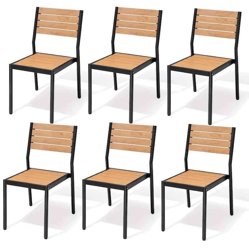 VredHom Outdoor Stackable Aluminum Patio Dining Chairs - Brown-6PC