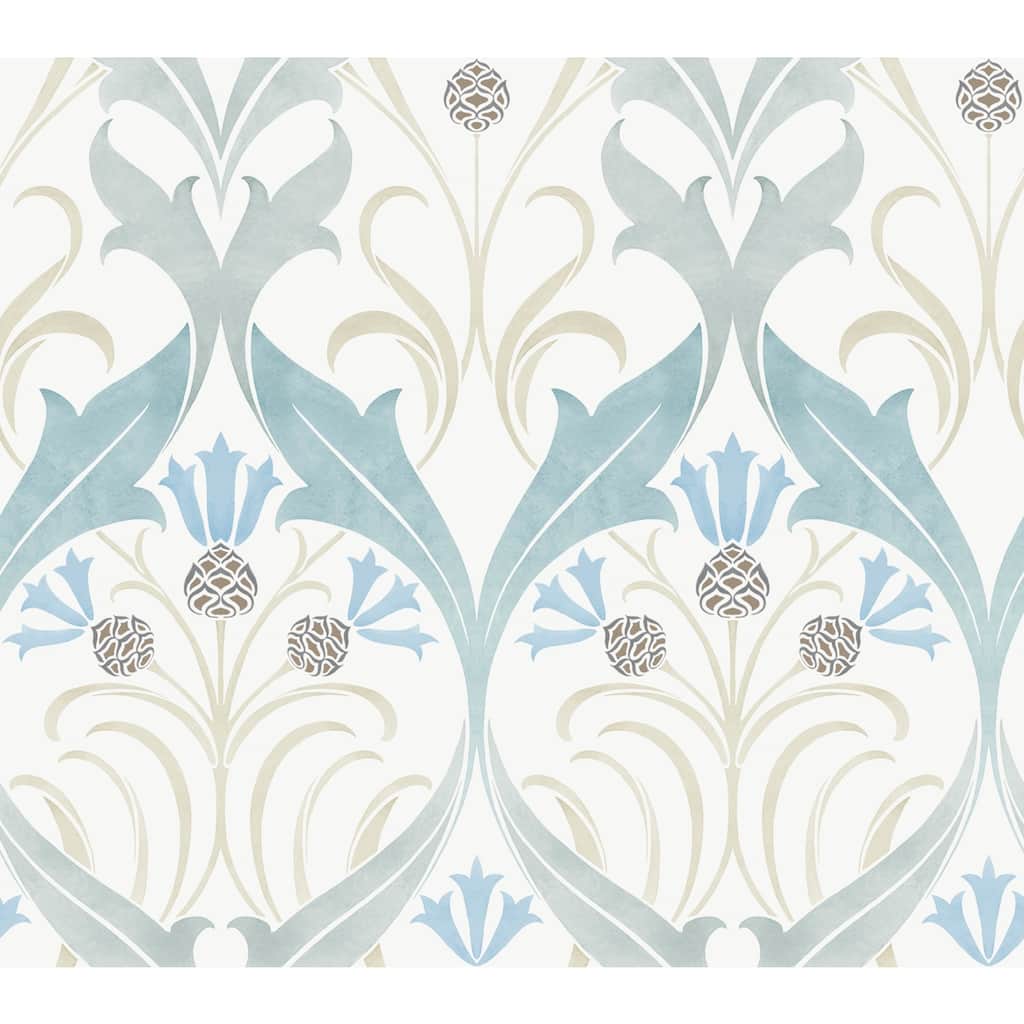 Ronald Redding Pine Cone Ribbon Teal Wallpaper