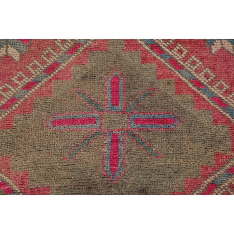 Pink Ardebil Persian Vintage Runner Rug Handmade Wool Carpet - 3'5"x 12'4"