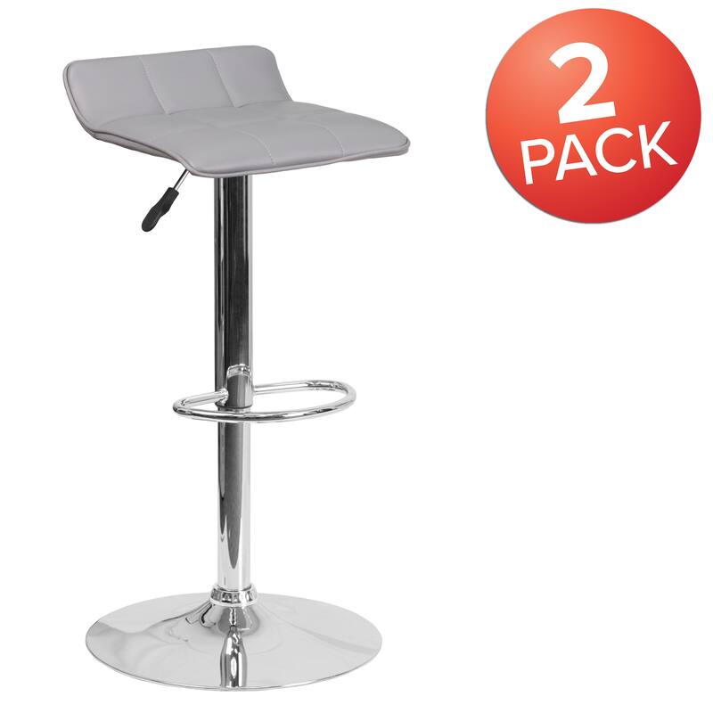 2 Pack Contemporary Vinyl Adjustable Height Barstool with Quilted Wave Seat