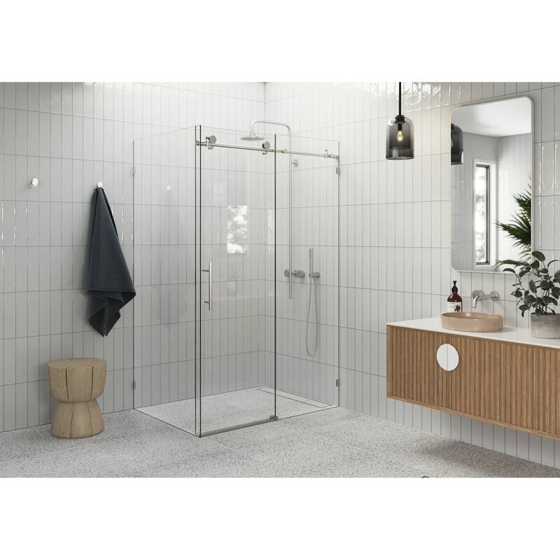 Glass Warehouse 48 in - 52 in x 30 in x 78 in Frameless Sliding Shower Door with Return Panel