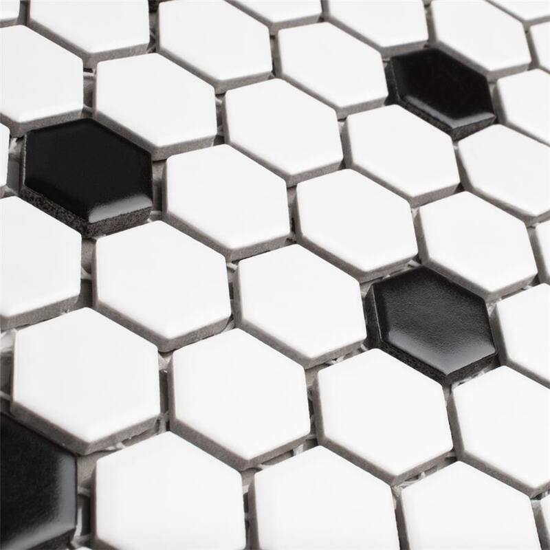 Merola Tile Madison Hex Matte 11-7/8 in. x 10-1/4 in. x 6mm Cool White with Black Dot Porcelain Mosaic Tile