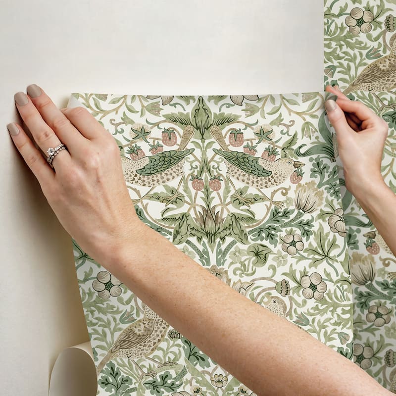 Strawberry Thief Fennel Peel and Stick Wallpaper