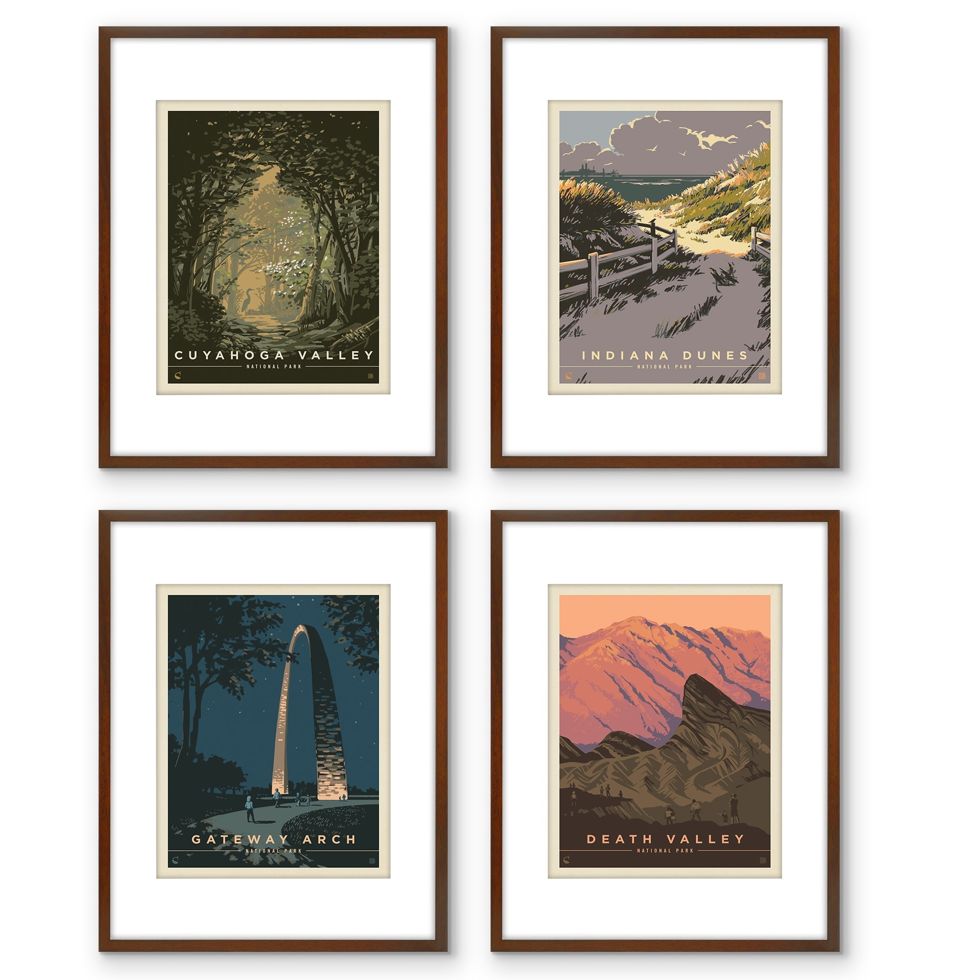 Americanflat Set of 4 National Park Prints by Anderson Design Group -  Framed Artwork in 11X14 Mahogany Frames with 8X10 Mat - Bed Bath & Beyond -  37277805