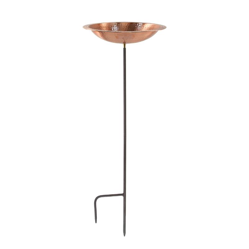 Achla Designs 39" H Round Satin Hammered Solid Copper Birdbath Bowl w/Roman Bronze Wrought Iron Rail Stake