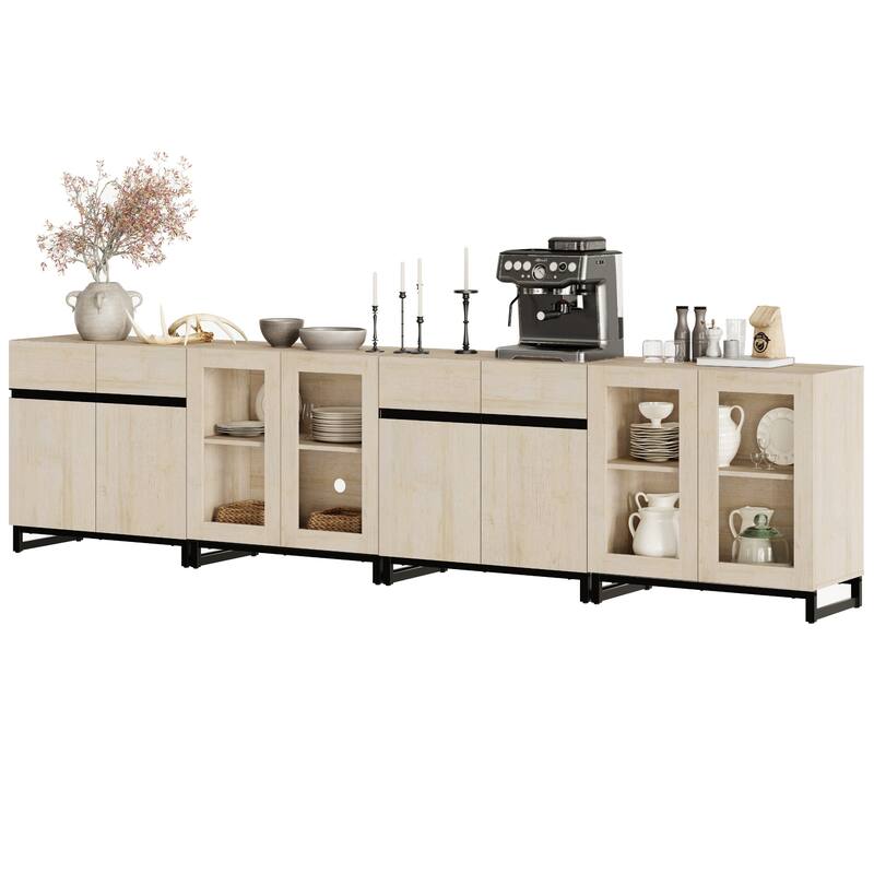 Modern Dresser with Adjustable Shelves, 4 in 1 Storage Cabinet with Glass Doors