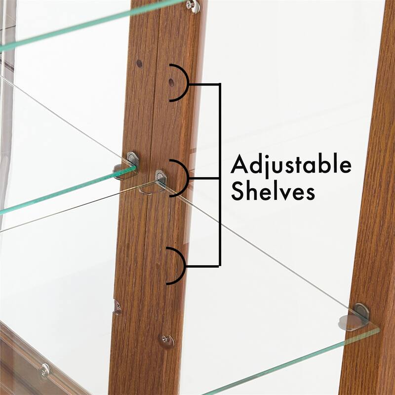 Curio Diapaly Cabinet with 3 Tier Tempered Glass Shelves (Bulb Not Included)