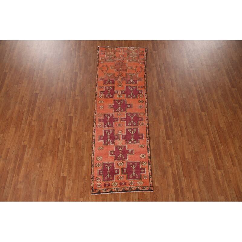 Meshkin Persian Vintage Runner Rug Handmade Wool Carpet - 3'1"x 9'6"