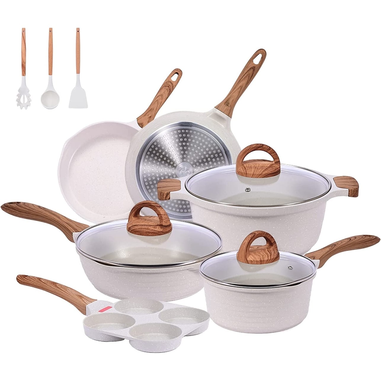 White Pots and Pans Set Nonstick Cookware Sets, 12pcs White Granite Cookware  Set Induction Compatible - On Sale - Bed Bath & Beyond - 37523378