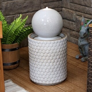 Sunnydaze Modern Orb on Circle-Pattern Base Ceramic Outdoor Fountain with LEDs - 23-Inch
