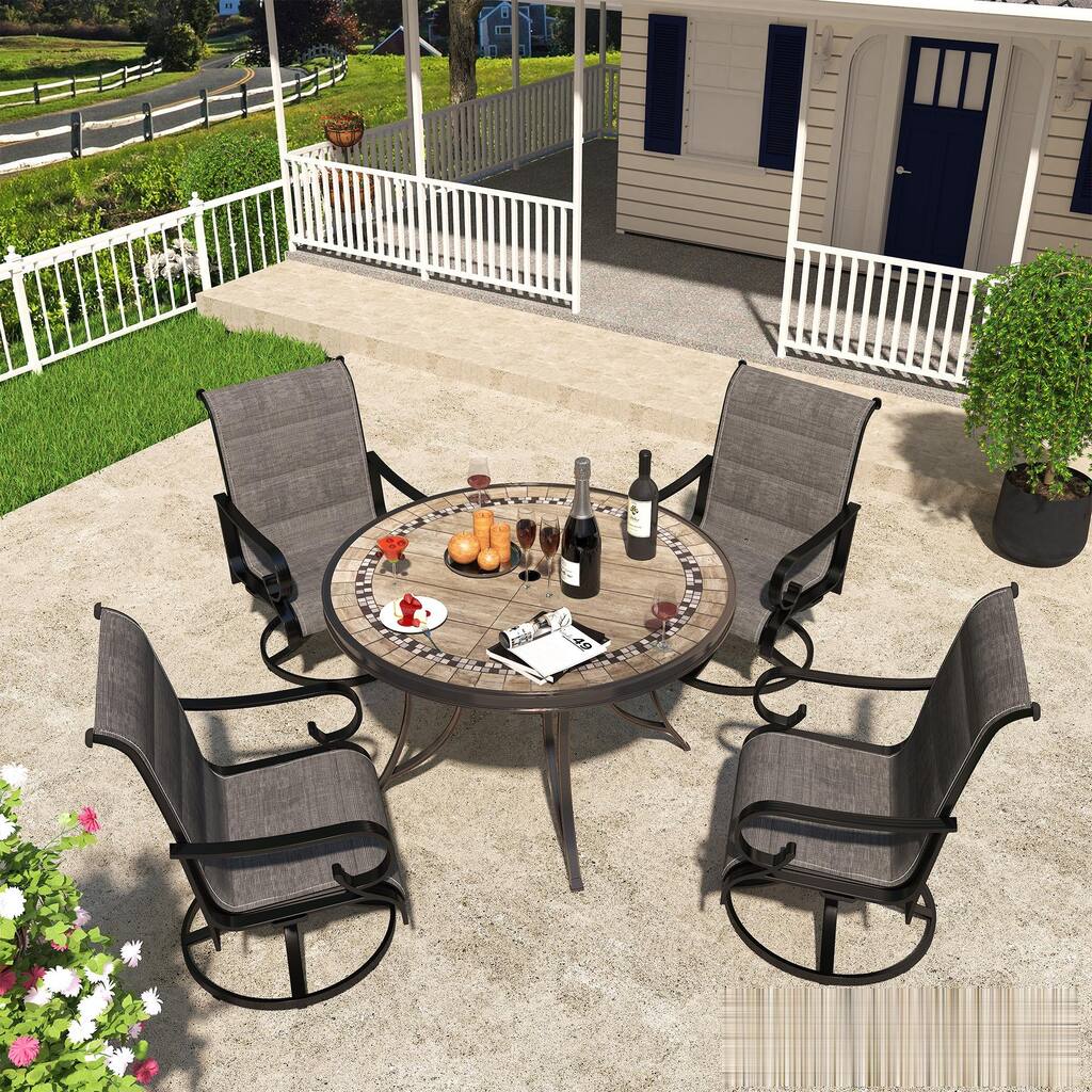 5 Piece Outdoor Patio Aluminum Dining Set With Round Table