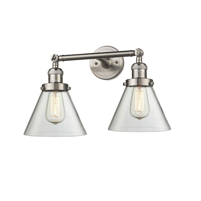 Innovations Lighting Large Cone 2 Light 18" Wide Bathroom Vanity Light - Satin Brushed Nickel / Clear