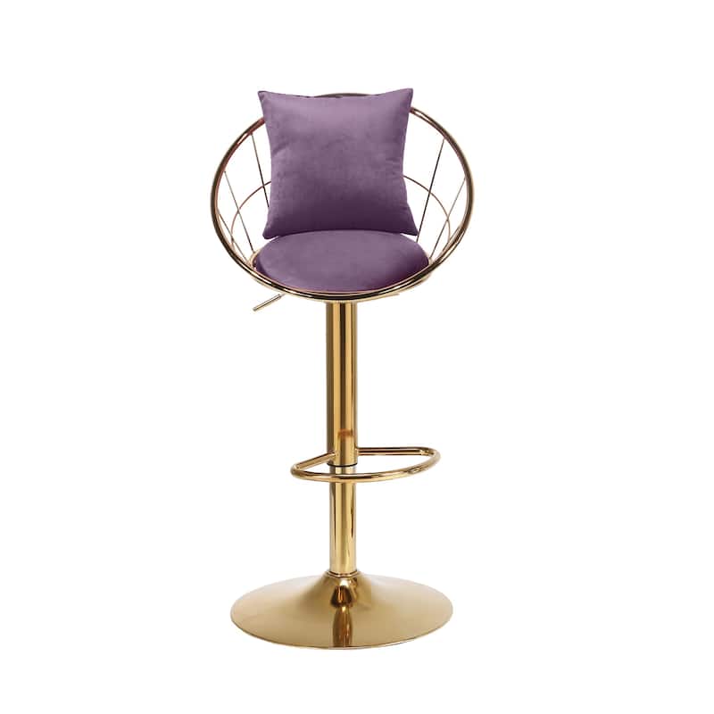 velvet bar chair,pure gold plated,unique design,360 degree rotation,adjustable height,Suitable for dinning room and bar,set of 2