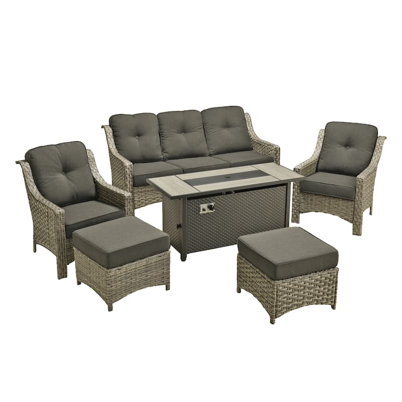 XIZZI 7-Piece Patio Seating Set with Cushions and Fire Pit Table