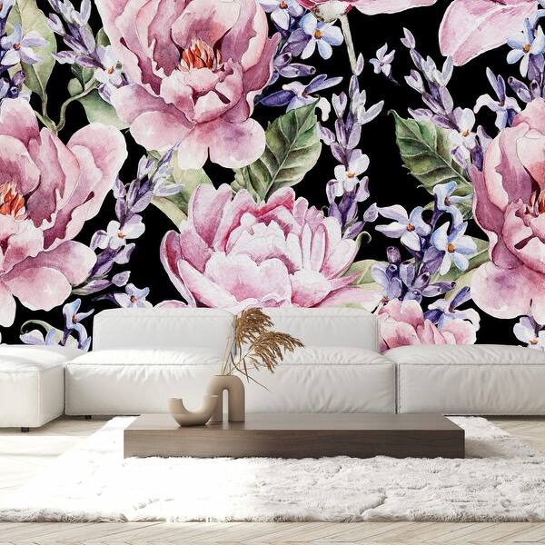 Dark Wallpaper with Pink Flowers Peel and Stick and Prepasted - Bed ...