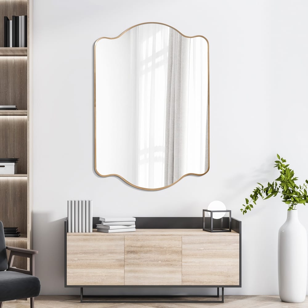 24 in. W x 36 in. H Scalloped Rectangular Metal Framed Wall Mirror - 36 H x 24 W x 1.08 D