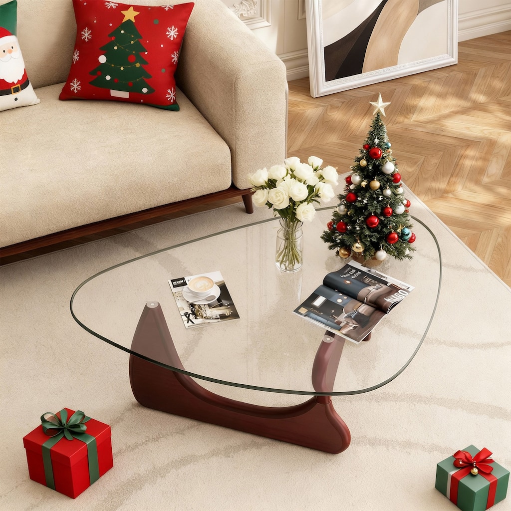 Mid Century Triangle Coffee Table Tempered Glass Top With Rubber