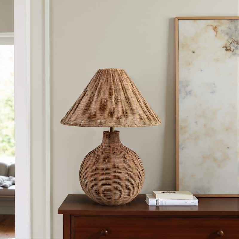 Woven Table Lamp Coastal Fabric Shade for Bedroom Office - 23" Ivory - 17" x 17" x 23" - 17" x 17" x 23" - Ivory/ Tan