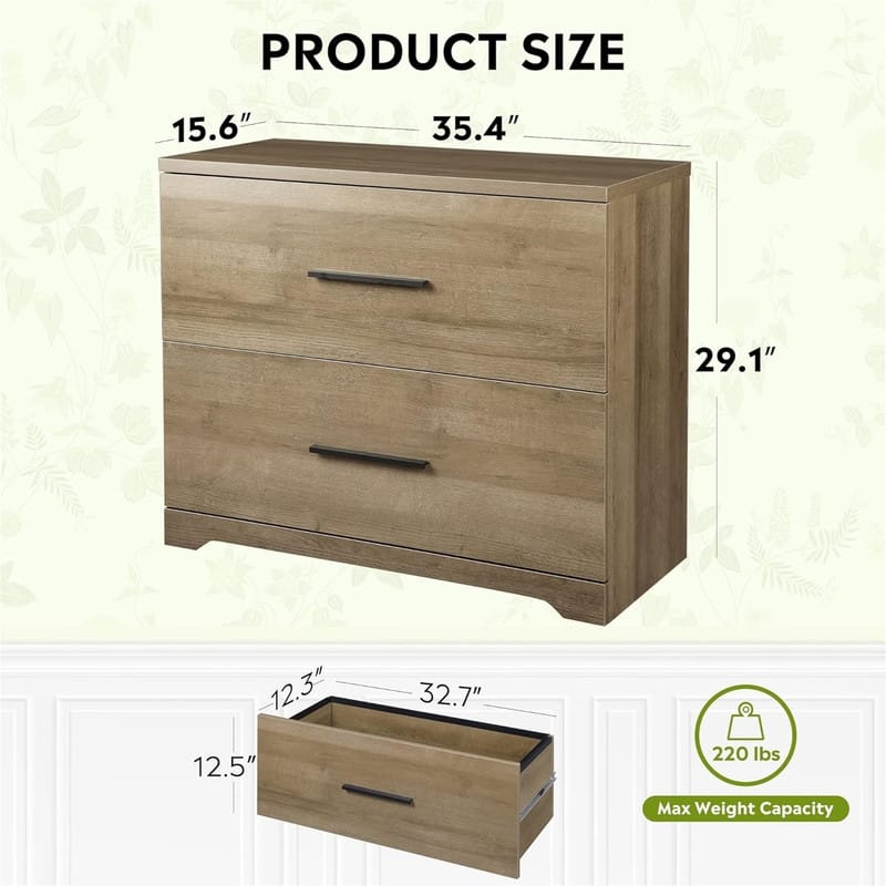 2 Drawer Wood Lateral File Cabinet - 15.75"D x 35.43"W x 29.37"H
