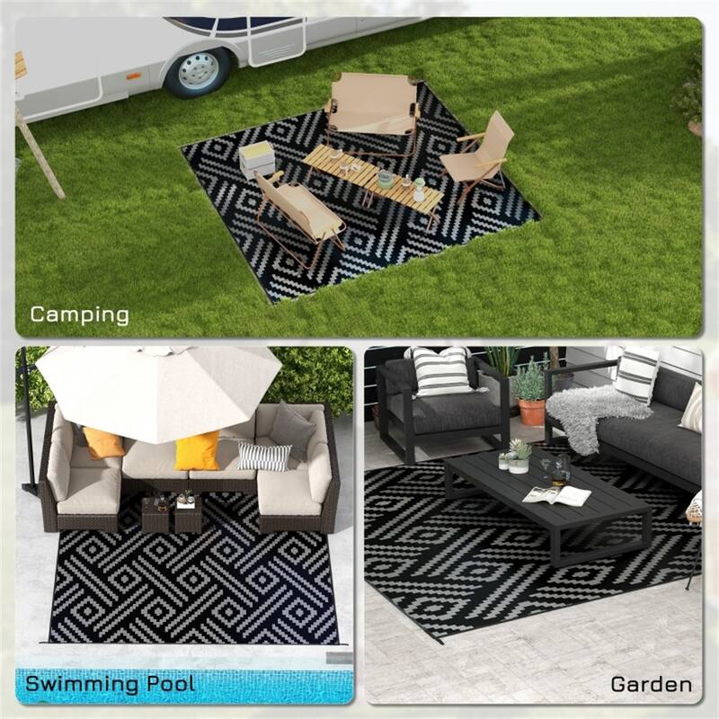Reversible Outdoor Rug with Carry Bag Large Picnic Blanket for Camping, RV Trips, Beach