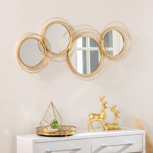 Homcom Metal Wall Art Modern Mirror Decor Home Hanging Wall Sculptures for Living Room Bedroom Dining Room Gold