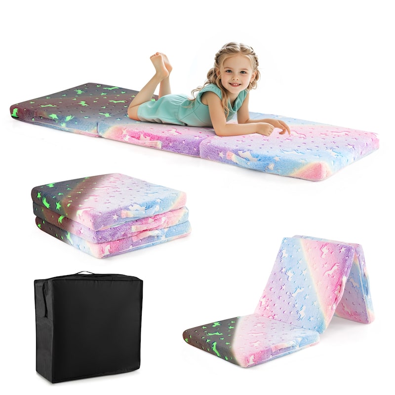 Gymax Foldable Floor Mattress for Kids Glow in the Dark Toddler Nap - Grey