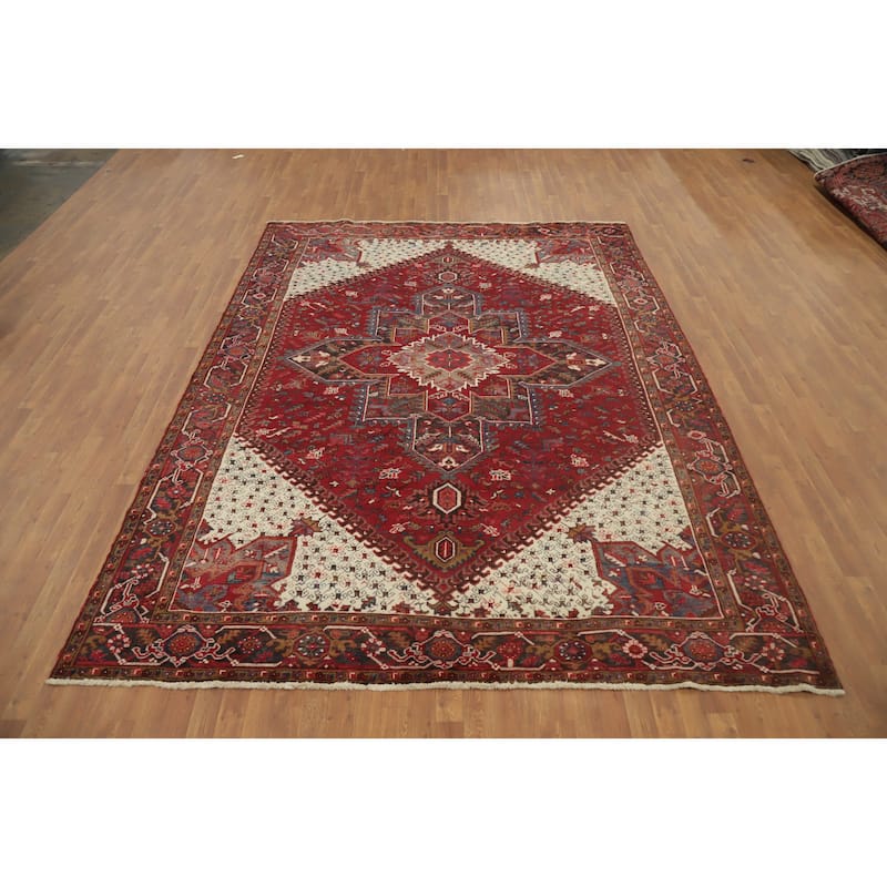 Hand Knotted Oriental 100% Wool Carpet Traditional Medallion Red Heriz Area Rug - 11' 1'' X 8' 4''