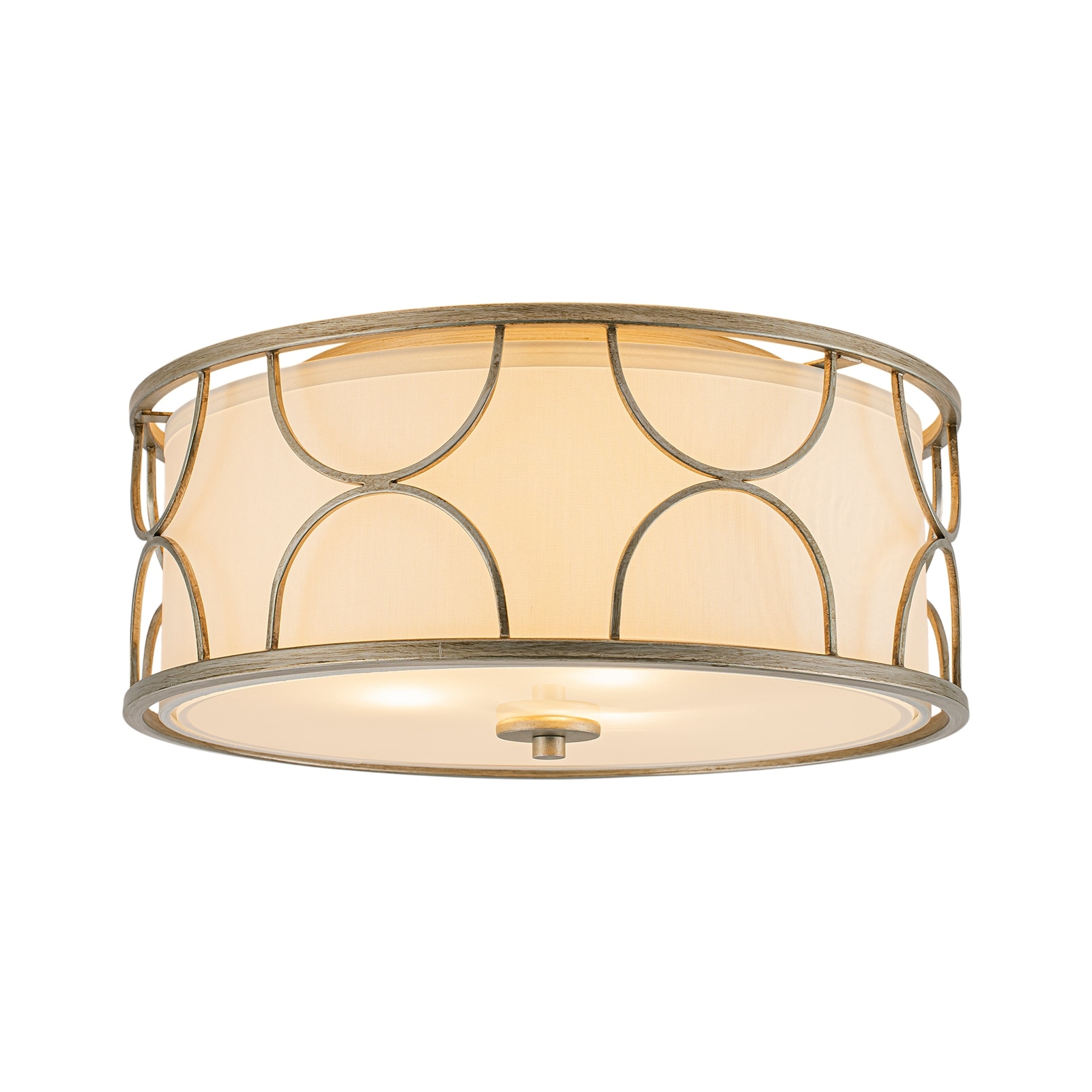Beige Fabric Drum 3-Light Modern Iron Flush Mount Ceiling Light - 16" W
