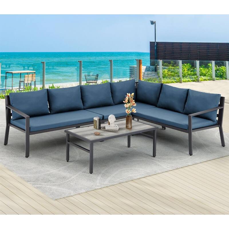 AECOJOY Metal Patio Furniture Set 7 Pieces Modern Outdoor Conversation Set
