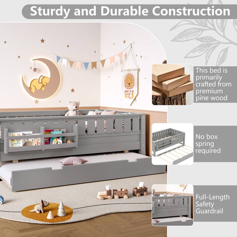 Twin with Built-in Bookshelves and Small Staircase, High-Quality Safety Rails, and Trundle