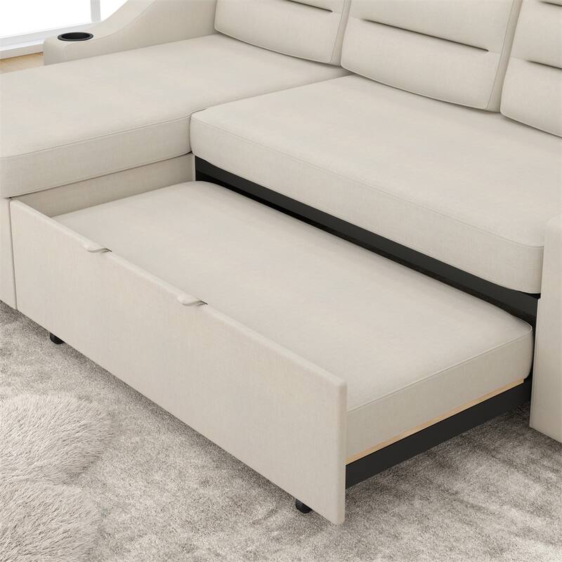 83.5" Convertible Sleeper Combo Sofa w/ Storage Recliner & Cup Holder