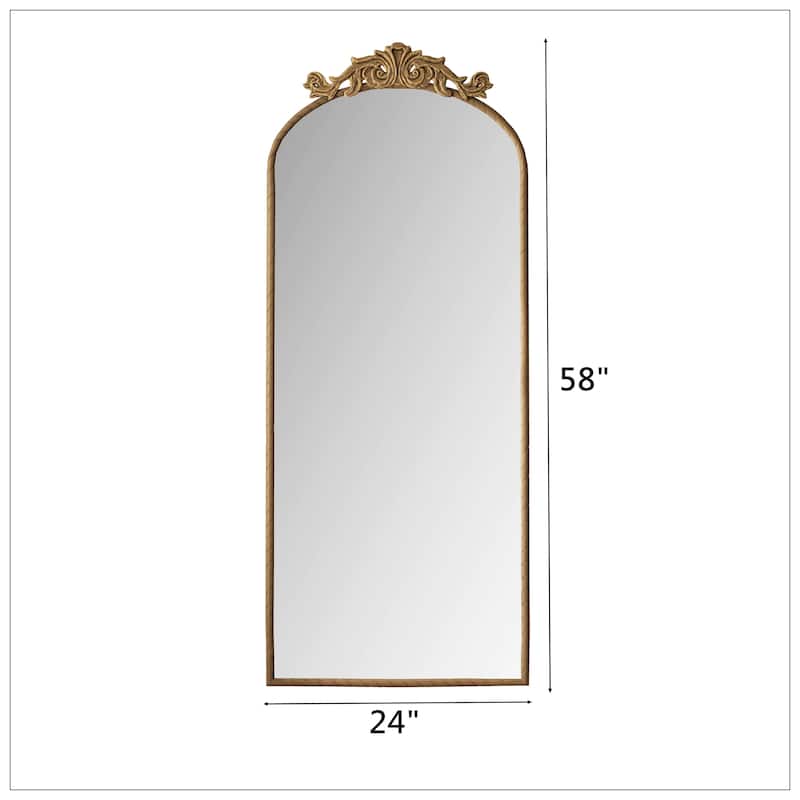 58"x24" Arched Full Body Mirror with Vintage Ornate Carved Applique - 58"x24"-Bronze