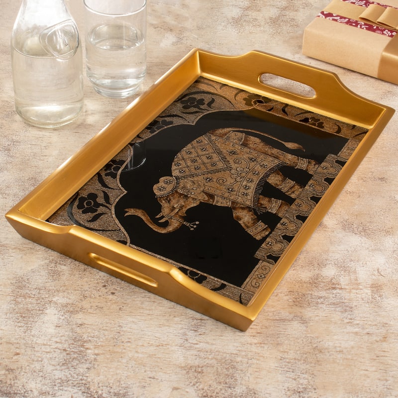Novica Handmade Oriental Treasure Reverse Painted Glass Tray