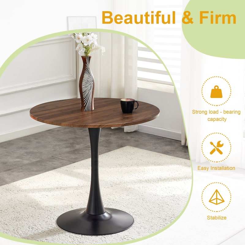 Round Dining Table, 31.5" Circle Tulip Table with Thickened Tabletop & Metal Pedestal, Mid Century Modern Bistro Table