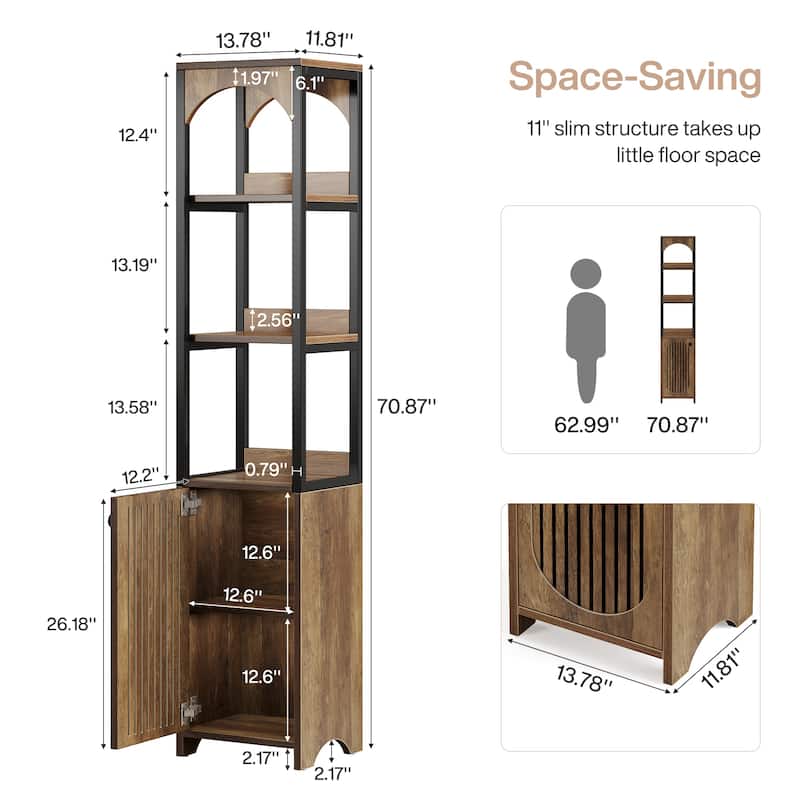 6-Tier Narrow Bookcase with Louvered Door Cabinet for Small Space