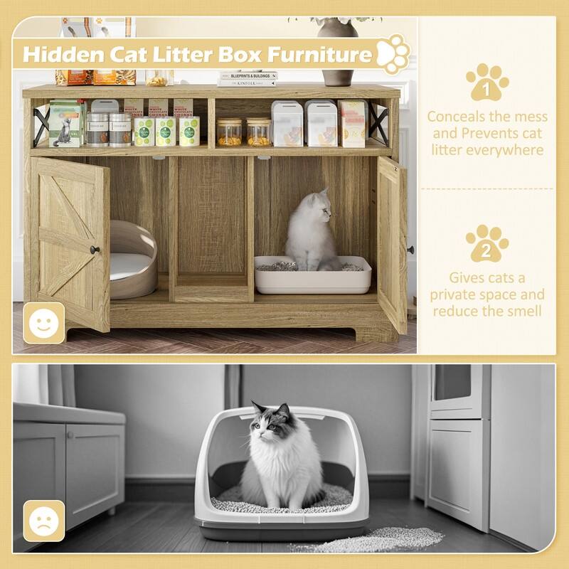 Cat Litter Box Enclosure for Two Cats, Double Hidden Cat Washroom Furniture for Indoor Use