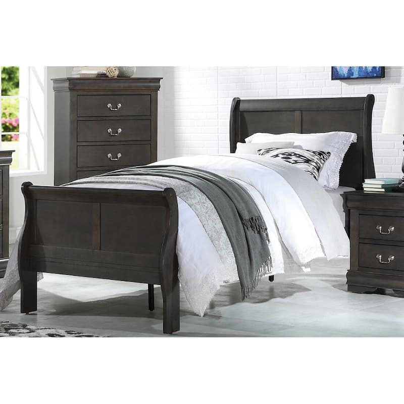 Dark Gray Twin Size, Wood Sleigh Bed Low Profile FB, Traditional