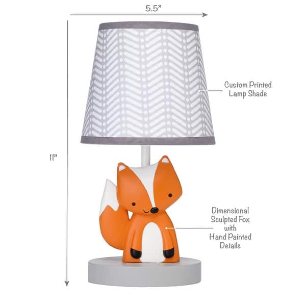 Bedtime Originals Acorn Gray/White/Orange Fox Nursery Lamp with Shade & Bulb